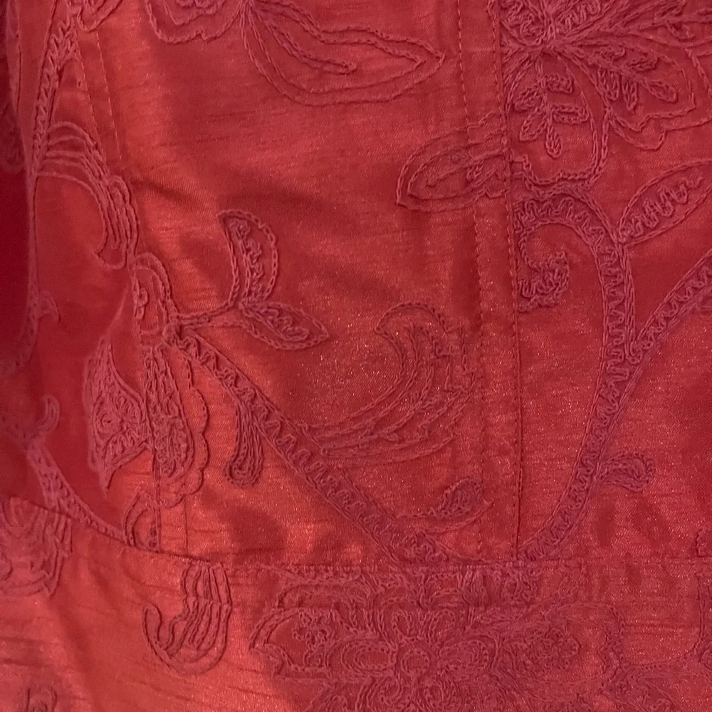 Susan Graver Red Paisley-Embossed Jean Jacket - Picture 7 of 8